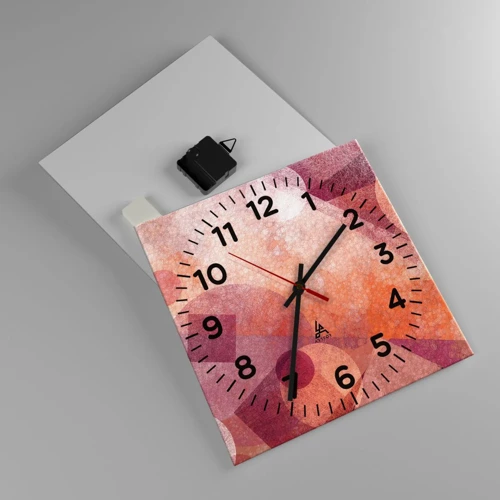 Reloj de pared - Reloj de vidrio - Transformaciones geométricas en rosa - 30x30 cm