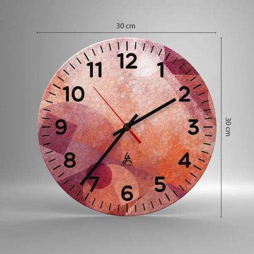 Reloj de pared - Reloj de vidrio - Transformaciones geométricas en rosa - 30x30 cm