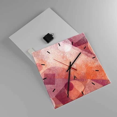 Reloj de pared - Reloj de vidrio - Transformaciones geométricas en rosa - 40x40 cm
