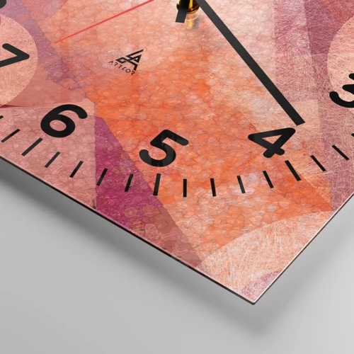 Reloj de pared - Reloj de vidrio - Transformaciones geométricas en rosa - 40x40 cm