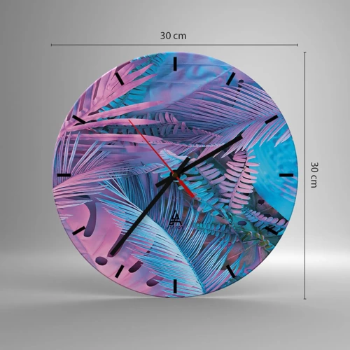 Reloj de pared - Reloj de vidrio - Trópicos en rosa y azul - 30x30 cm