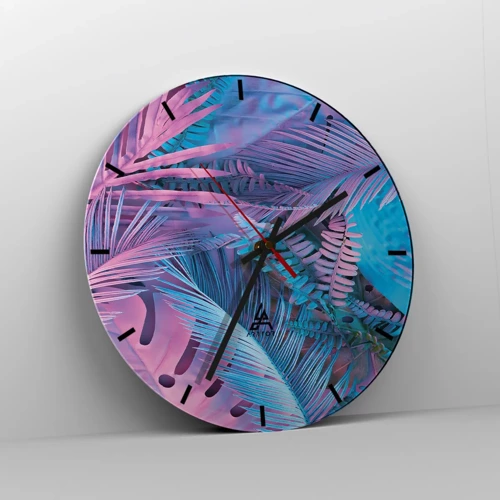 Reloj de pared - Reloj de vidrio - Trópicos en rosa y azul - 30x30 cm