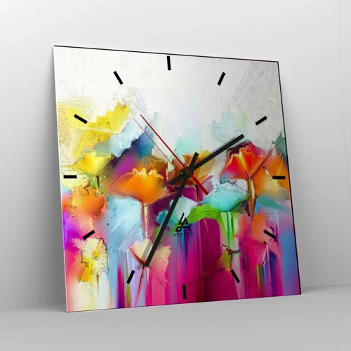 Reloj de pared - Reloj de vidrio - Un arco iris ha florecido - 40x40 cm