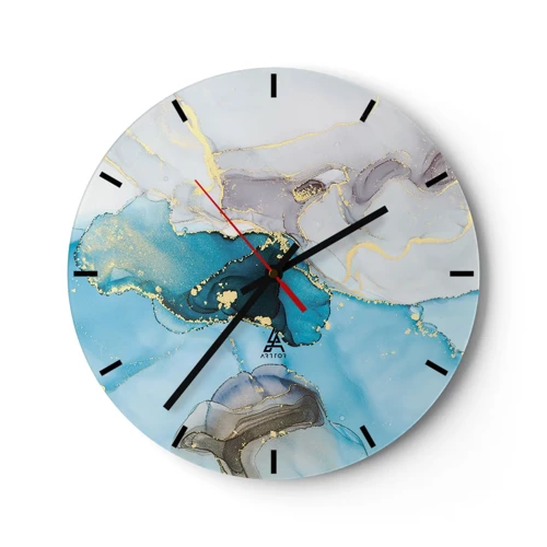 Reloj de pared - Reloj de vidrio - Un estudio del encuentro entre el gris y el turquesa - 30x30 cm