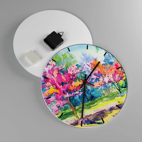 Reloj de pared - Reloj de vidrio - Un jardín de arco iris en el esplendor de la primavera - 30x30 cm