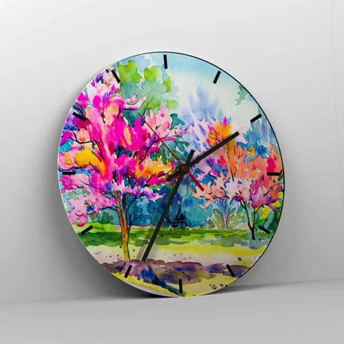 Reloj de pared - Reloj de vidrio - Un jardín de arco iris en el esplendor de la primavera - 30x30 cm