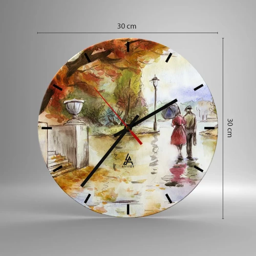 Reloj de pared - Reloj de vidrio - Un otoño romántico en el parque - 30x30 cm