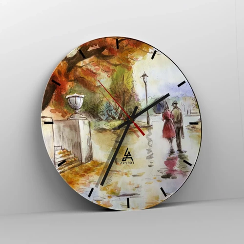 Reloj de pared - Reloj de vidrio - Un otoño romántico en el parque - 30x30 cm