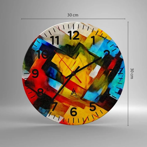 Reloj de pared - Reloj de vidrio - Un popurrí multicolor - 30x30 cm