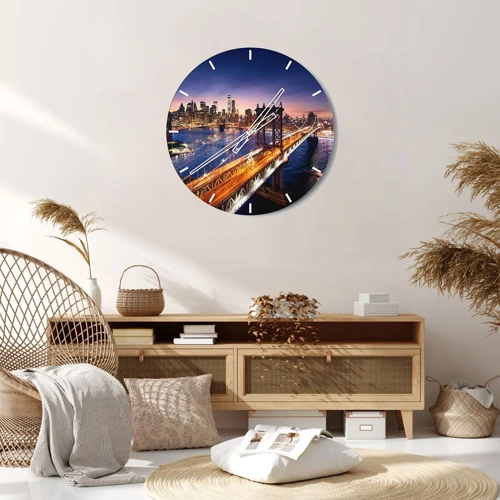 Reloj de pared - Reloj de vidrio - Un puente luminoso hacia el corazón de la ciudad - 30x30 cm