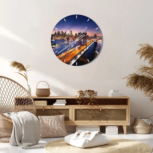 Reloj de pared - Reloj de vidrio - Un puente luminoso hacia el corazón de la ciudad - 40x40 cm