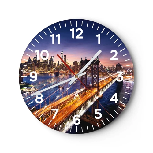 Reloj de pared - Reloj de vidrio - Un puente luminoso hacia el corazón de la ciudad - 40x40 cm