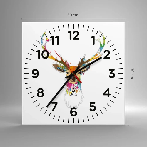 Reloj de pared - Reloj de vidrio - Un suave ciervo bañado en color - 30x30 cm