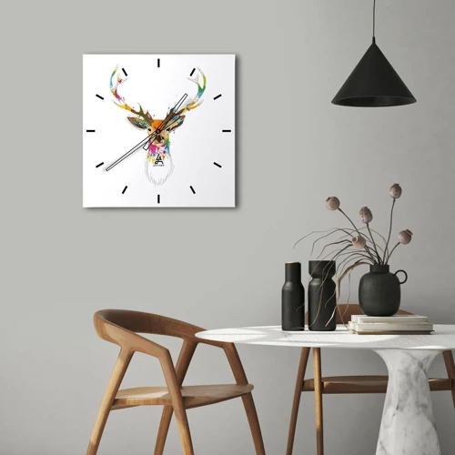 Reloj de pared - Reloj de vidrio - Un suave ciervo bañado en color - 30x30 cm