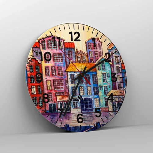 Reloj de pared - Reloj de vidrio - Una ciudad como un cuento de hadas - 30x30 cm