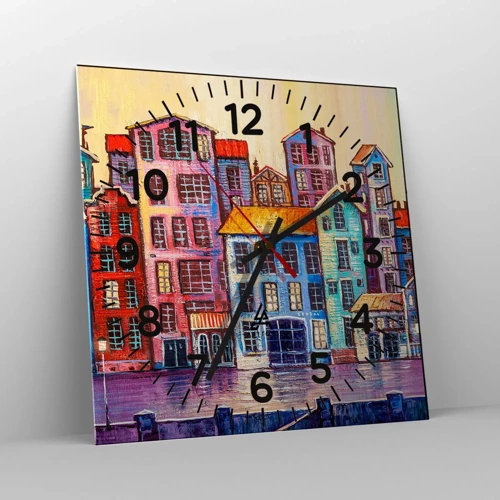 Reloj de pared - Reloj de vidrio - Una ciudad como un cuento de hadas - 40x40 cm