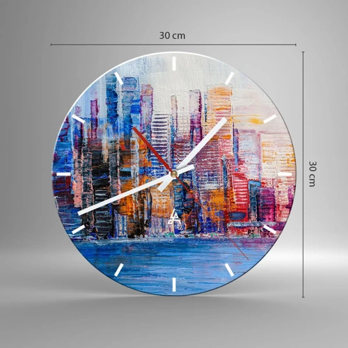 Reloj de pared - Reloj de vidrio - Una metrópoli alegre - 30x30 cm