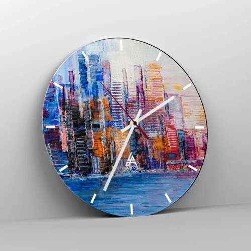 Reloj de pared - Reloj de vidrio - Una metrópoli alegre - 30x30 cm