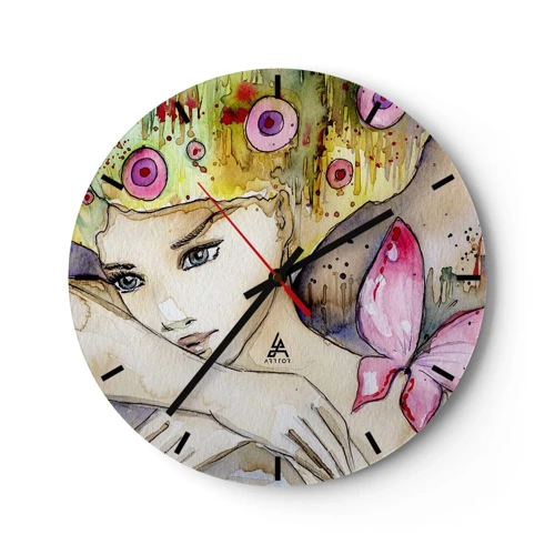 Reloj de pared - Reloj de vidrio - Una princesa mariposa - 30x30 cm