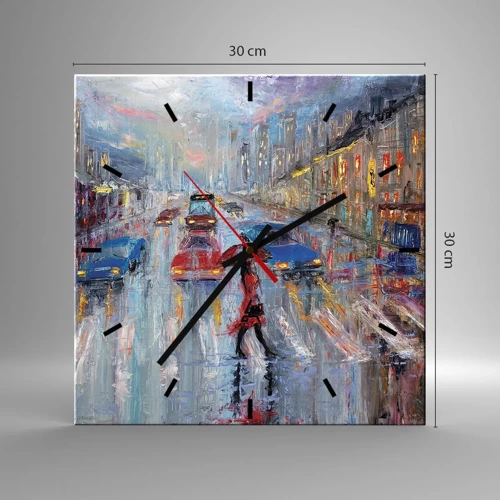 Reloj de pared - Reloj de vidrio - Una tarde de lluvia en la ciudad - 30x30 cm