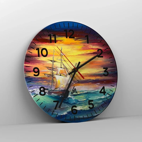 Reloj de pared - Reloj de vidrio - Valientemente surcando las olas - 30x30 cm