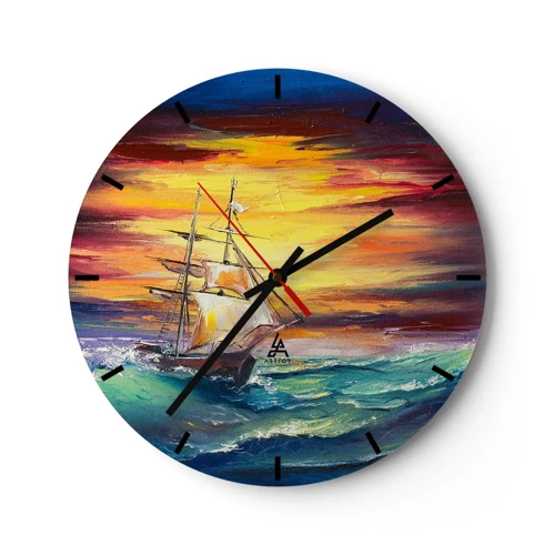 Reloj de pared - Reloj de vidrio - Valientemente surcando las olas - 40x40 cm