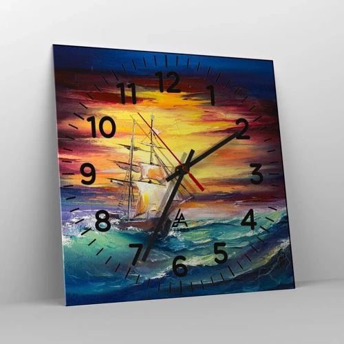 Reloj de pared - Reloj de vidrio - Valientemente surcando las olas - 40x40 cm