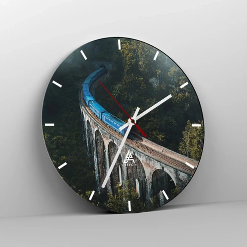 Reloj de pared - Reloj de vidrio - Vías sobre la naturaleza - 40x40 cm