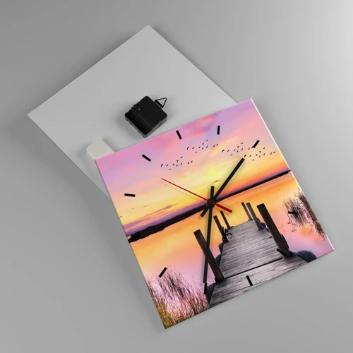 Reloj de pared - Reloj de vidrio - Violeta amanecer silencioso - 30x30 cm