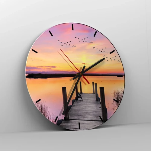 Reloj de pared - Reloj de vidrio - Violeta amanecer silencioso - 40x40 cm