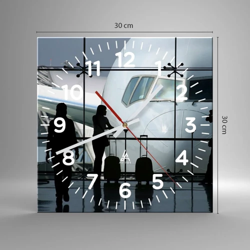 Reloj de pared - Reloj de vidrio - Vis a vis en el aeropuerto - 30x30 cm