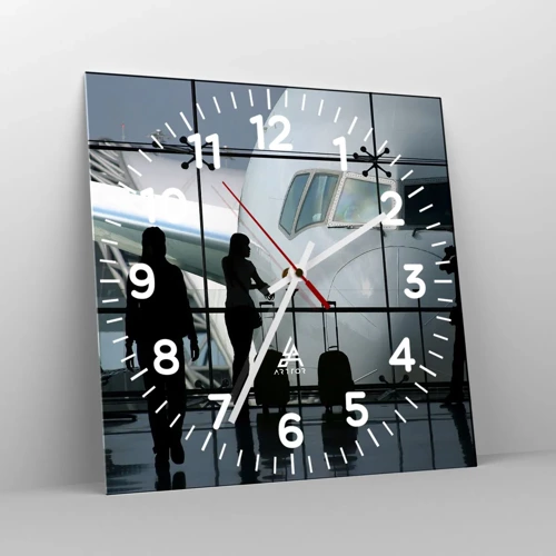 Reloj de pared - Reloj de vidrio - Vis a vis en el aeropuerto - 40x40 cm