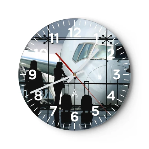 Reloj de pared - Reloj de vidrio - Vis a vis en el aeropuerto - 40x40 cm