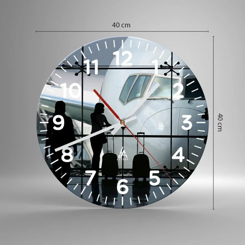 Reloj de pared - Reloj de vidrio - Vis a vis en el aeropuerto - 40x40 cm