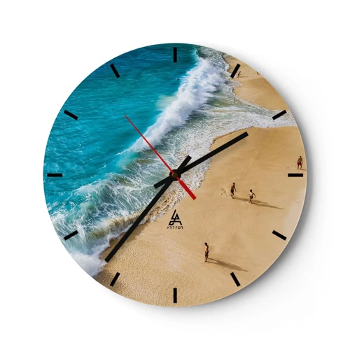 Reloj de pared - Reloj de vidrio - Y luego el sol, la playa... - 30x30 cm