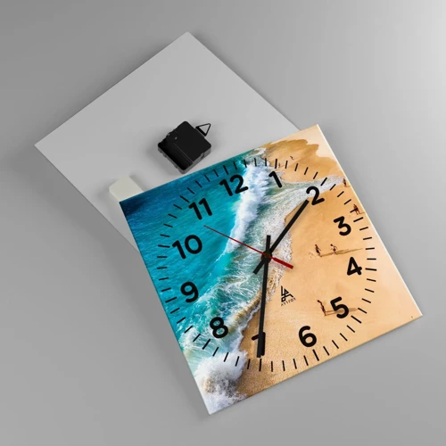Reloj de pared - Reloj de vidrio - Y luego el sol, la playa... - 30x30 cm