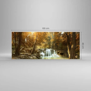 Cuadro sobre vidrio - Impresiones sobre Vidrio - Una cascada en el parque - 100x40 cm