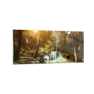 Cuadro sobre vidrio - Impresiones sobre Vidrio - Una cascada en el parque - 120x50 cm