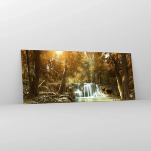 Cuadro sobre vidrio - Impresiones sobre Vidrio - Una cascada en el parque - 120x50 cm