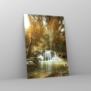 Cuadro sobre vidrio - Impresiones sobre Vidrio - Una cascada en el parque - 50x70 cm