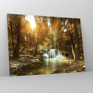 Cuadro sobre vidrio - Impresiones sobre Vidrio - Una cascada en el parque - 70x50 cm