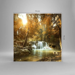 Cuadro sobre vidrio - Impresiones sobre Vidrio - Una cascada en el parque - 70x70 cm