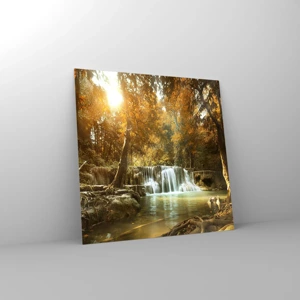 Cuadro sobre vidrio - Impresiones sobre Vidrio - Una cascada en el parque - 70x70 cm