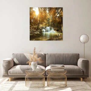 Cuadro sobre vidrio - Impresiones sobre Vidrio - Una cascada en el parque - 70x70 cm