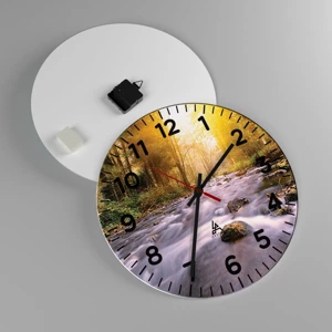 Reloj de pared - Reloj de vidrio - Malaquita en un marco de plata y oro - 40x40 cm