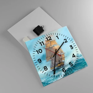 Reloj de pared - Reloj de vidrio - Surcando las olas - 30x30 cm