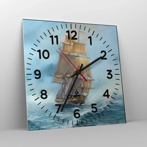 Reloj de pared - Reloj de vidrio - Surcando las olas - 30x30 cm