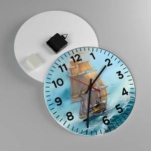 Reloj de pared - Reloj de vidrio - Surcando las olas - 30x30 cm