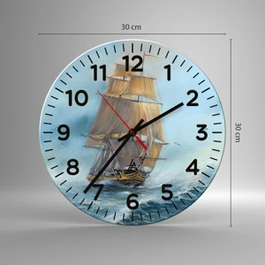 Reloj de pared - Reloj de vidrio - Surcando las olas - 30x30 cm