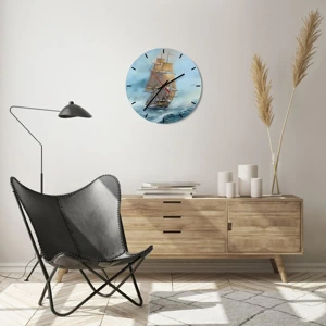 Reloj de pared - Reloj de vidrio - Surcando las olas - 40x40 cm